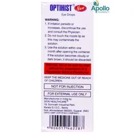 Optihist Eye Drop 5ml | Uses, Side Effects, Price | Apollo Pharmacy