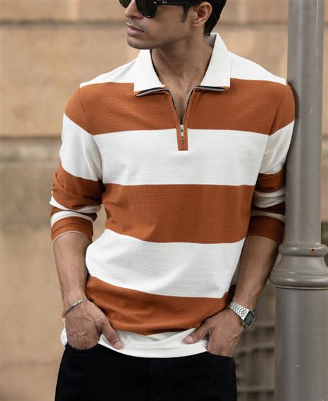 Tan Lightweight Striped T-Shirt – Powerlook