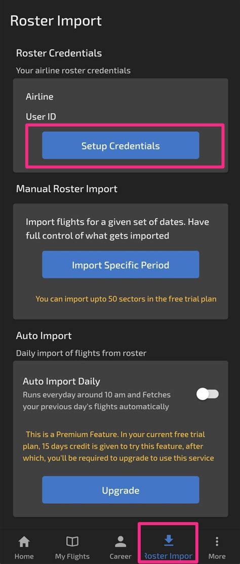 Importing data from roster systems of airlines