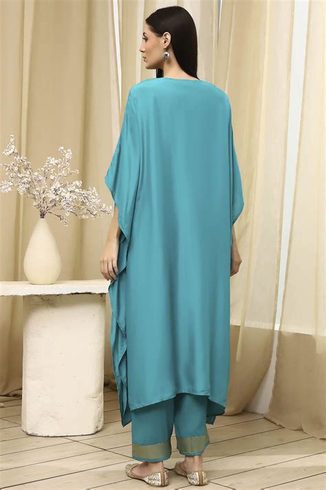 Buy Teal Blue Solid Kaftan-Style Kurta Set Online at Biba India
