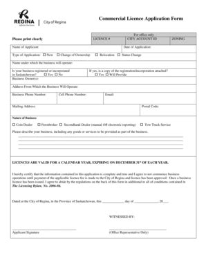 Fillable Online Commercial Licence Application Form - Regina Fax Email ...