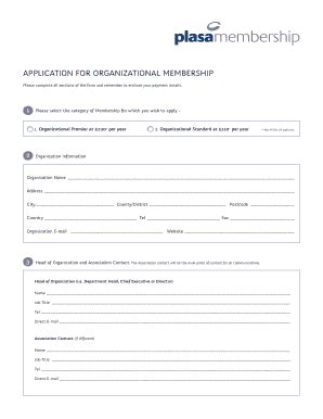 Fillable Online plasa Organizational Member App Form EU Feb11 ...