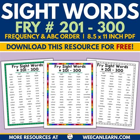 300 Fry Sight Word List Fry Sight Words Bundle: 1 300, Word Search,