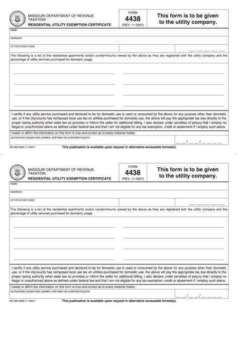 Fillable Form 4438 - Residential Utility Exemption Certificate ...
