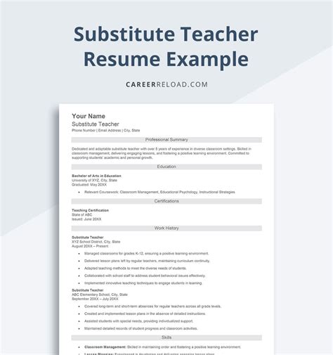 Substitute Teacher Resume Example & Writing Guide - Career Reload