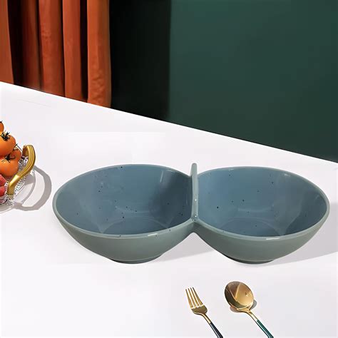 Lemon Tree Blue Ceramic Partition Dish – Stylish 2-Section Serving Bow ...