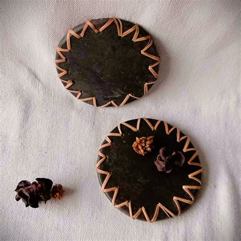 Longpi Black Pottery Coasters Round Set of 2 – Terracotta by Sachii