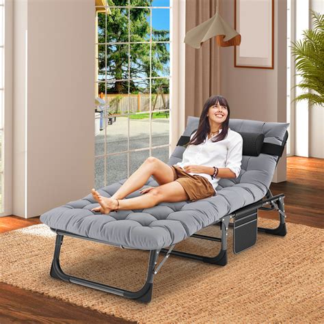 Alwyn Home Rosio Folding Chaise Lounge Chair 5-Position, Folding Cot ...