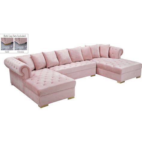 Meridian 698Pink-Sectional Presley 3 Piece Sectional Sofa in Tufted ...