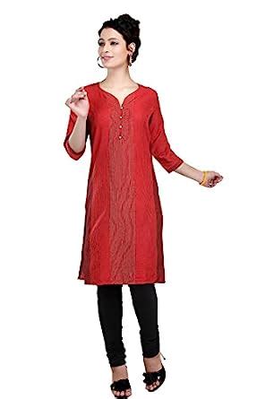 Buy Snehal Creation-Red Revelation Cotton Silk Tunic for Women (MM-58 ...