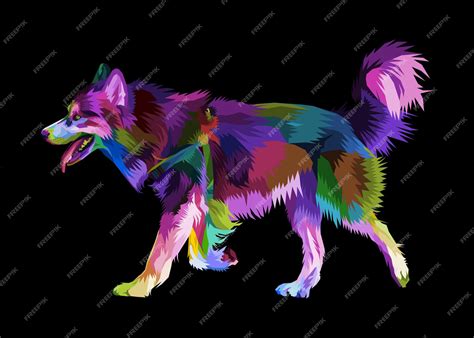 Premium Vector | Colorful husky dog on pop art style geometric ...