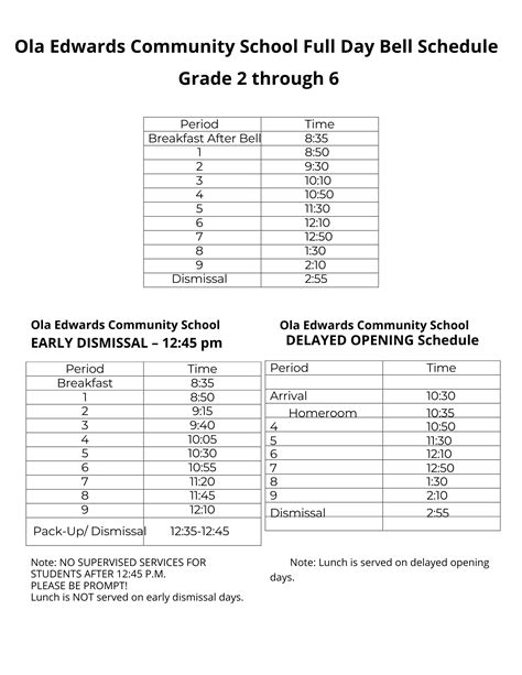 Bell Schedules | Ola Edwards Community School
