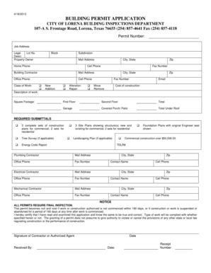 Fillable Online ci lorena tx BUILDING PERMIT APPLICATION CITY OF LORENA ...