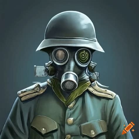Image of a world war one soldier in gas mask and uniform