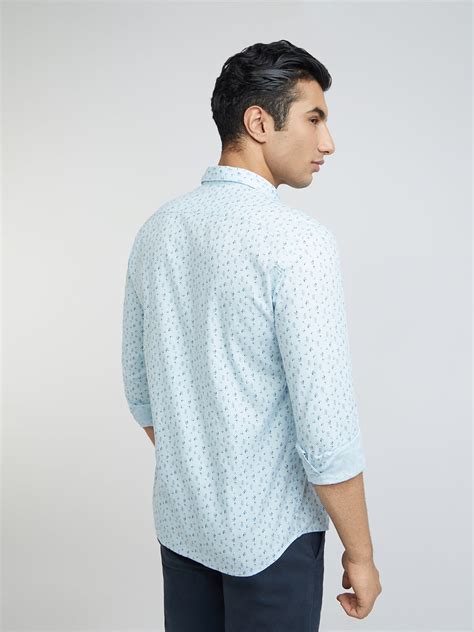 Parx Men Blue Print Slim Fit Cotton Full Sleeve Shirts – MyRaymond