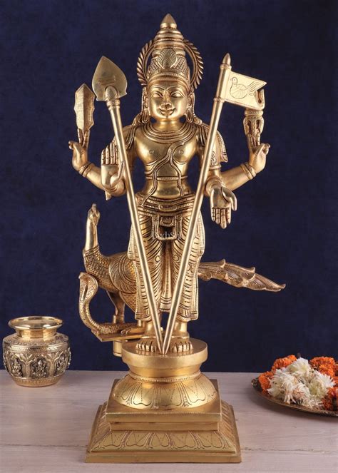 Buy Pure Brass Lord Kartikeya Murugan Swamy Statue | large size ...
