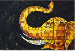 Amy Vintage Elephant Painting with Rising Horn and Black Background 3D ...