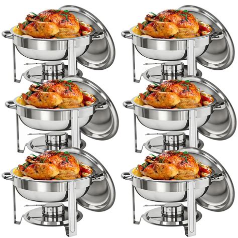 Buy ZENY Pack of 6 Round Chafing Dish Full Size 5 Quart Stainless Steel ...