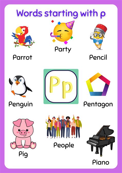 Free Printable words that start with P Worksheet - About Preschool