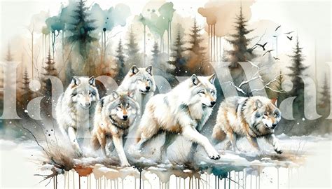 Watercolor Wolf Pack Animal Wallpaper