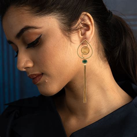 Gold Shield coin motif earrings with tassels – Suhani Pittie