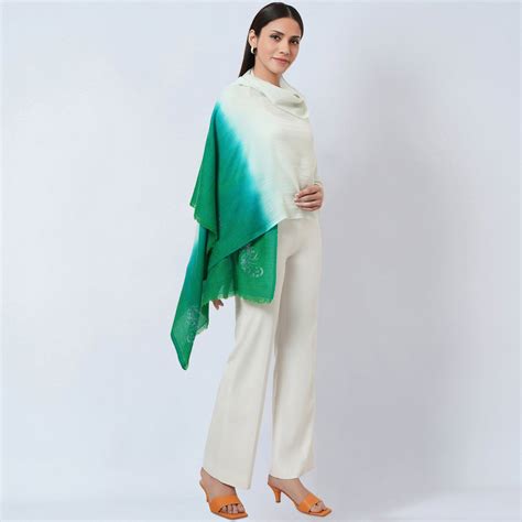 Cream and Sea Green Ombre Embellished Cashmere Stole – First Resort by ...