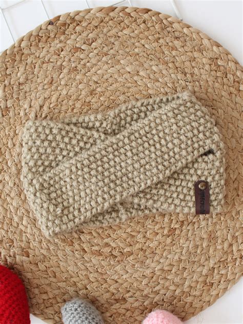Woonie Cross Design Detailed Knitted Headband - Beige
