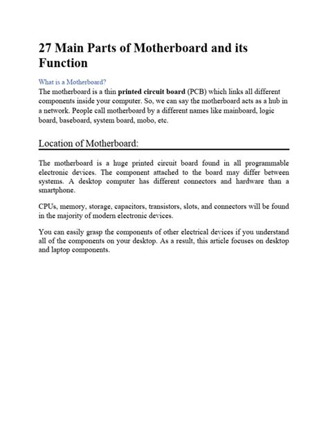 27 Main Parts of Motherboard and Its Function | PDF | Random Access Memory | Usb