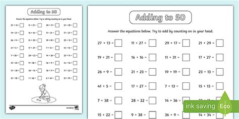 👉 Adding to 50 Activity Sheet (teacher made) - Twinkl