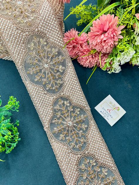 Beautiful Organza Based Pearls And Cutdana Work Lace Rose Gold 150725 ...