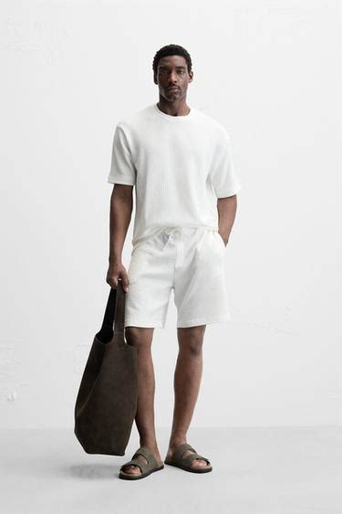 RELAXED FIT JACQUARD BERMUDA SHORTS - Oyster-white | ZARA India