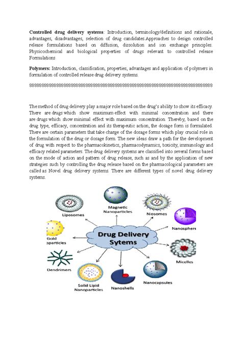 1 - notes of polymer - Controlled drug delivery systems: Introduction ...