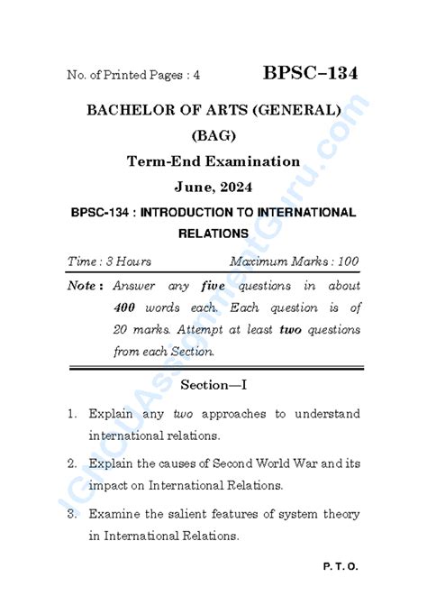 BPSC-134: Introduction to International Relations Exam Guide - June ...