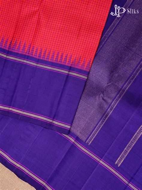 Reddish Pink & Persian Indigo Bridal Kanchipuram Silk Saree - F2349 ...