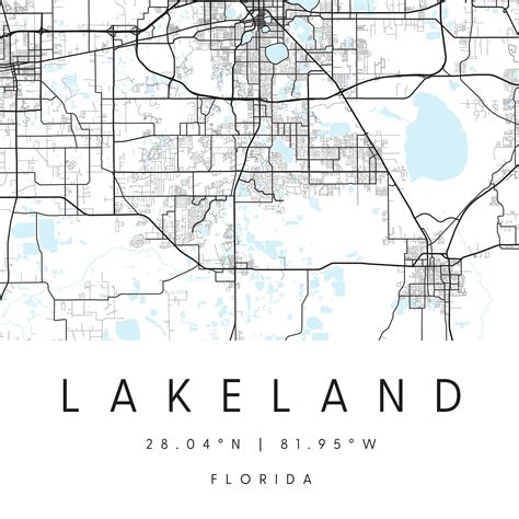 Lakeland Florida, Digital Art Map, Digital Print Poster, Blue and White City Map, Unique, Gift ...