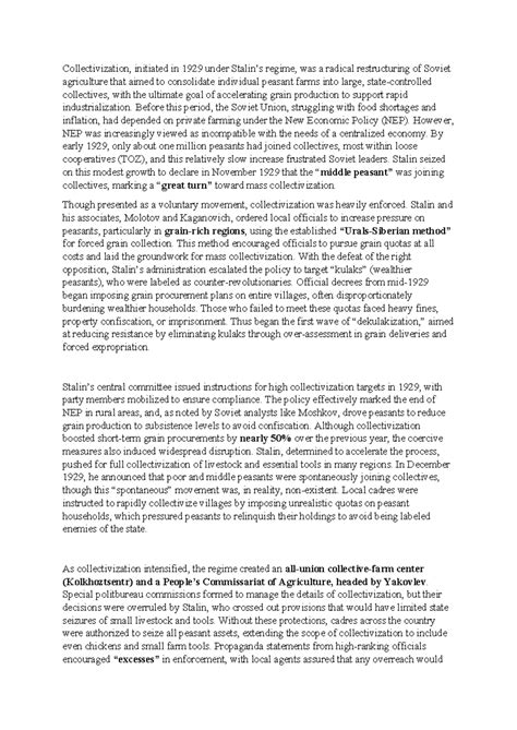 Tesrt - USSR COLLECTIVISATION - Collectivization, initiated in 1929 ...