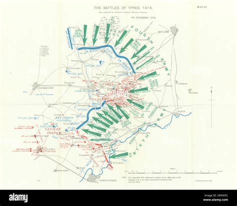 Battle of Ypres 1914. 6th November, 1914. First World War. 1933 old map ...