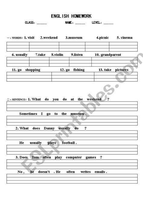 Image result for English Homework Worksheets