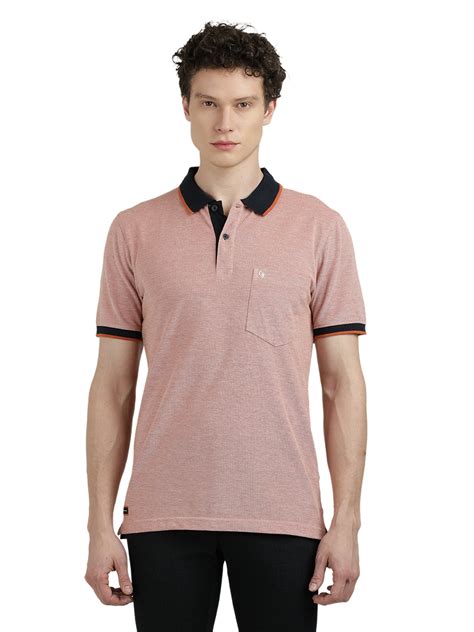 Buy Men's Light Pink With Black Solid Polo Collar T-Shirt Online at ...