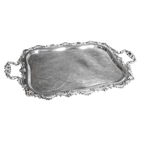 Large Antique English Silver Plated Serving Tray with Ornate Handles ...
