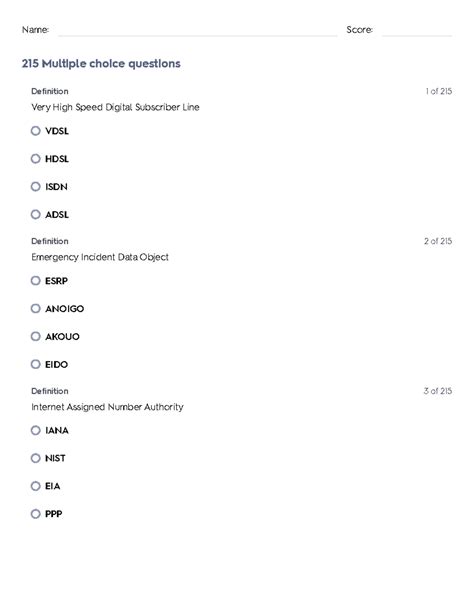 NENA ENP - NENA ENP -911 - Name: Score: 215 Multiple choice questions ...