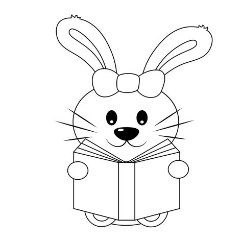 Cute Rabbit read book. Draw illustration in black and white 13122644 ...