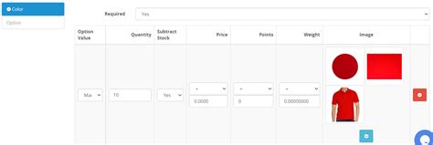 Opencart - Product Option Sub Image