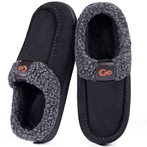Ecetana Men's Memory Foam Slippers, Fuzzy Faux Fur Lining, Non-Slip ...