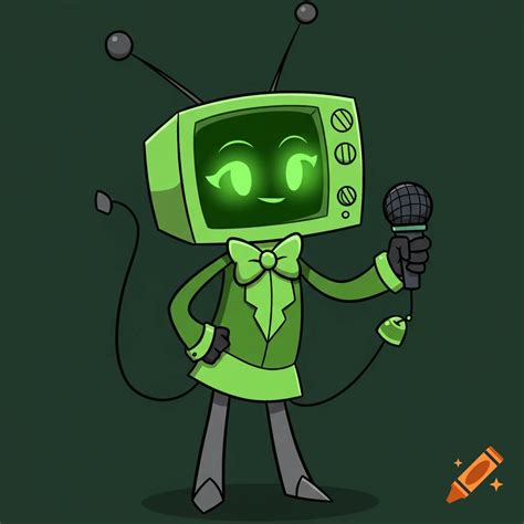 Cartoon character Vee with pistachio green TV head and antennae on Craiyon