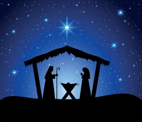 Christmas nativity scene with baby Jesus, Mary and Joseph in the manger ...