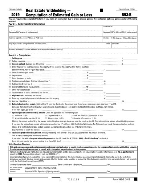 Form 593-E Download Fillable PDF or Fill Online Real Estate Withholding ...