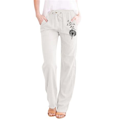 IDALL Linen Pants Women Petite Pants Womens Printing Casual Loose Pants ...