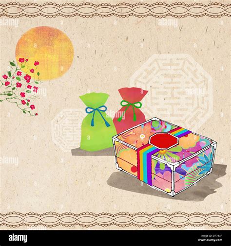 illustration of Korean Chuseok featuring traditional makeup box Stock ...