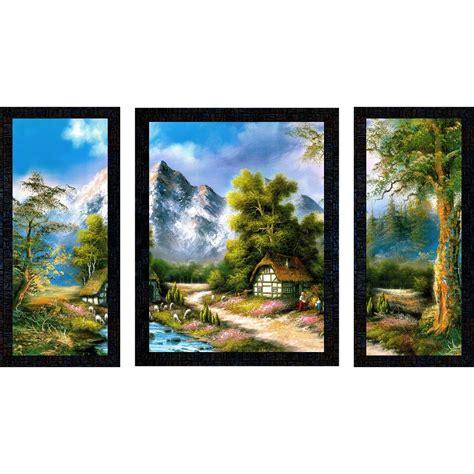 pnf Hand Painting Landscape Scenery Set of 3 with Acrylic Sheet (Glass ...